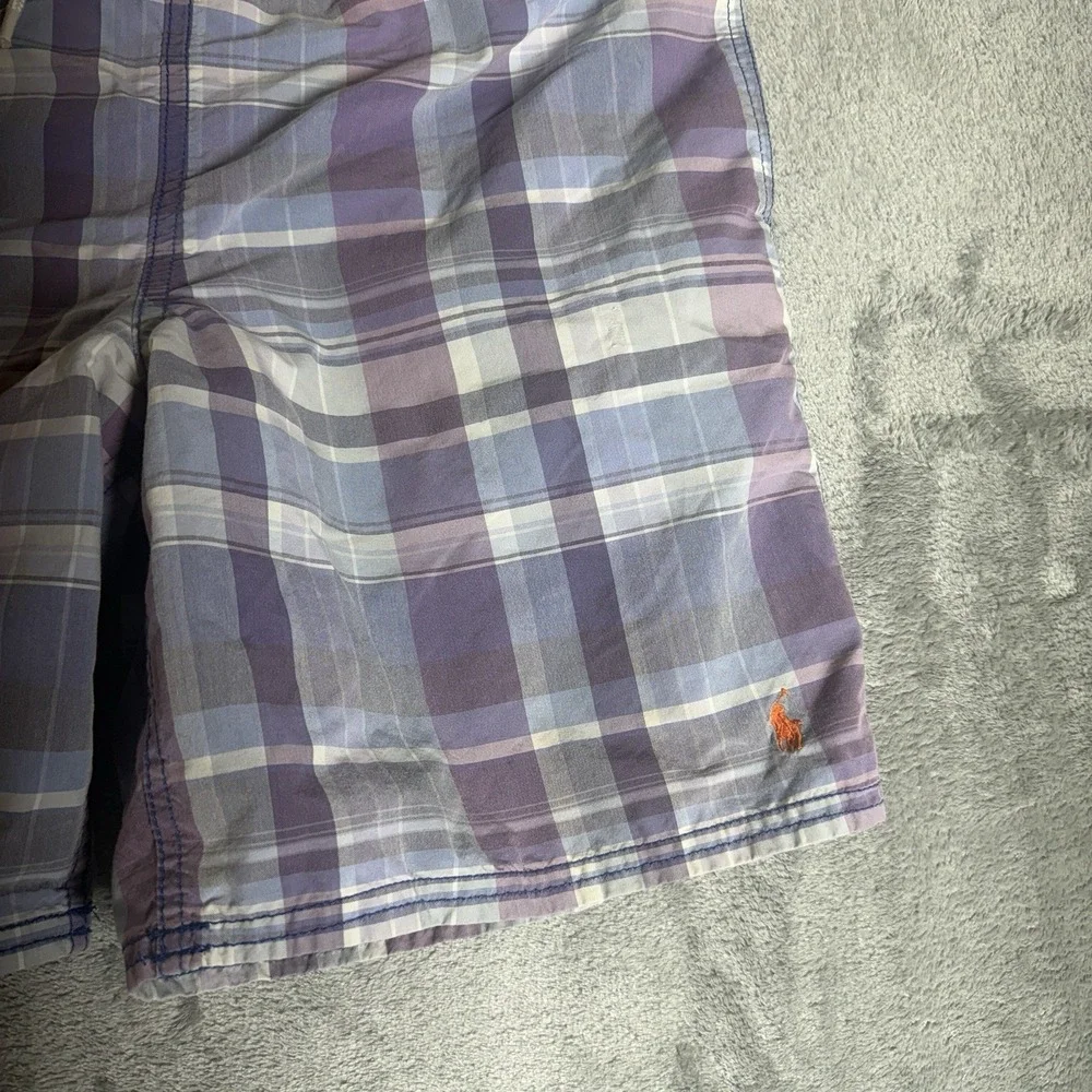 Polo Ralph Lauren‎ Swim Trunks Youth XL Blue Plaid Drawstring Board Shorts Lined